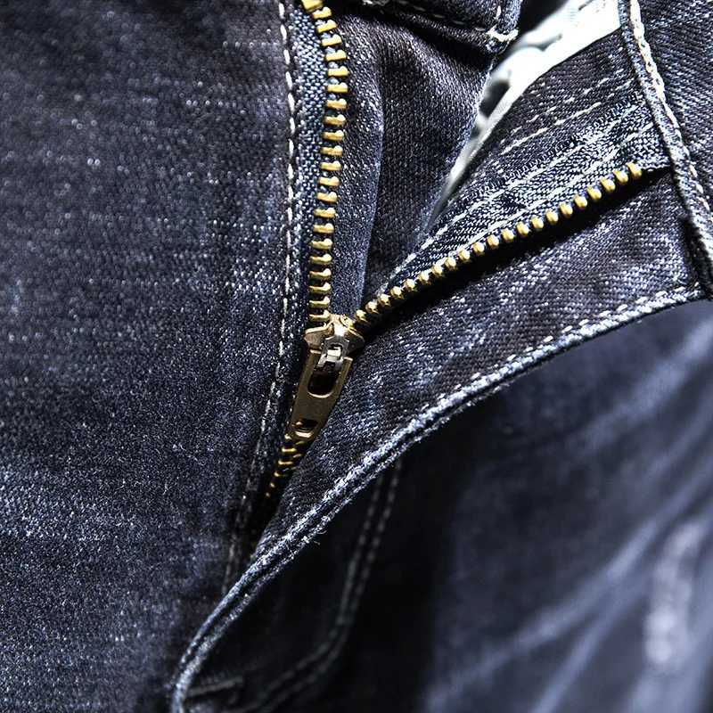 2024 new open top jeans mens slim fit denim pants cotton Korean fashion elastic version blue black mens clothing W250319
