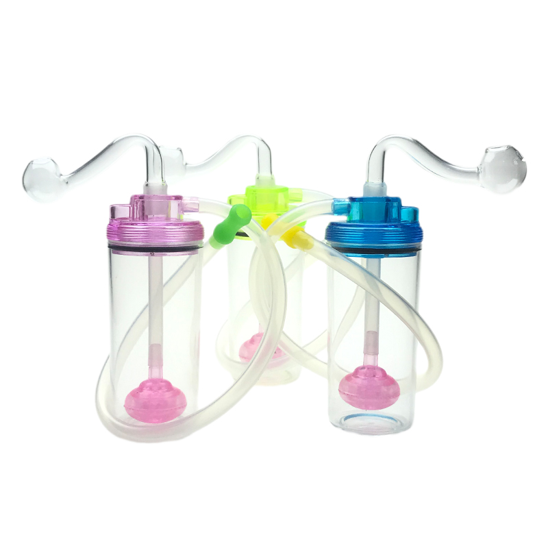 4 Inch Silent Mini Oil Burner Glass Bong Water Pipes with 50cm Silicone Straw Tube Month 2 Pcs 10mm Male Glass Oil Burner Pipes