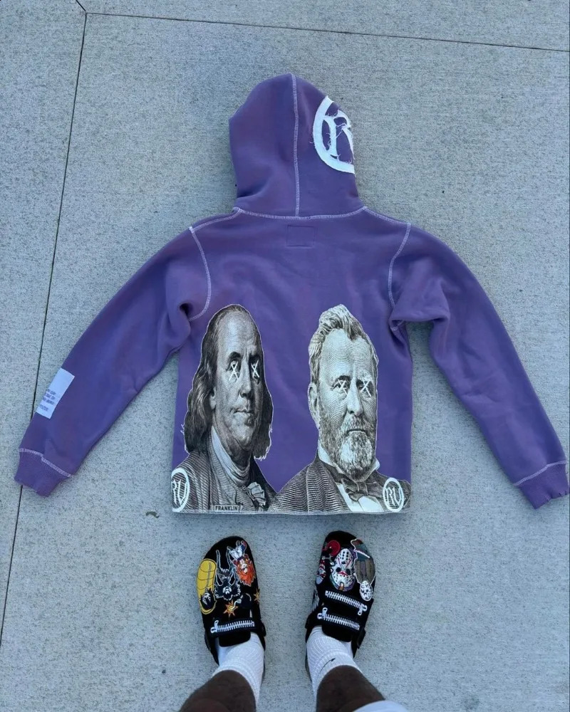 American Street Retro Letter Embroidery Oversized Hoodie Men Y2k Goth Punk Hip Hop Fashion Anime Print Zipper Sweatshirt Women 240906