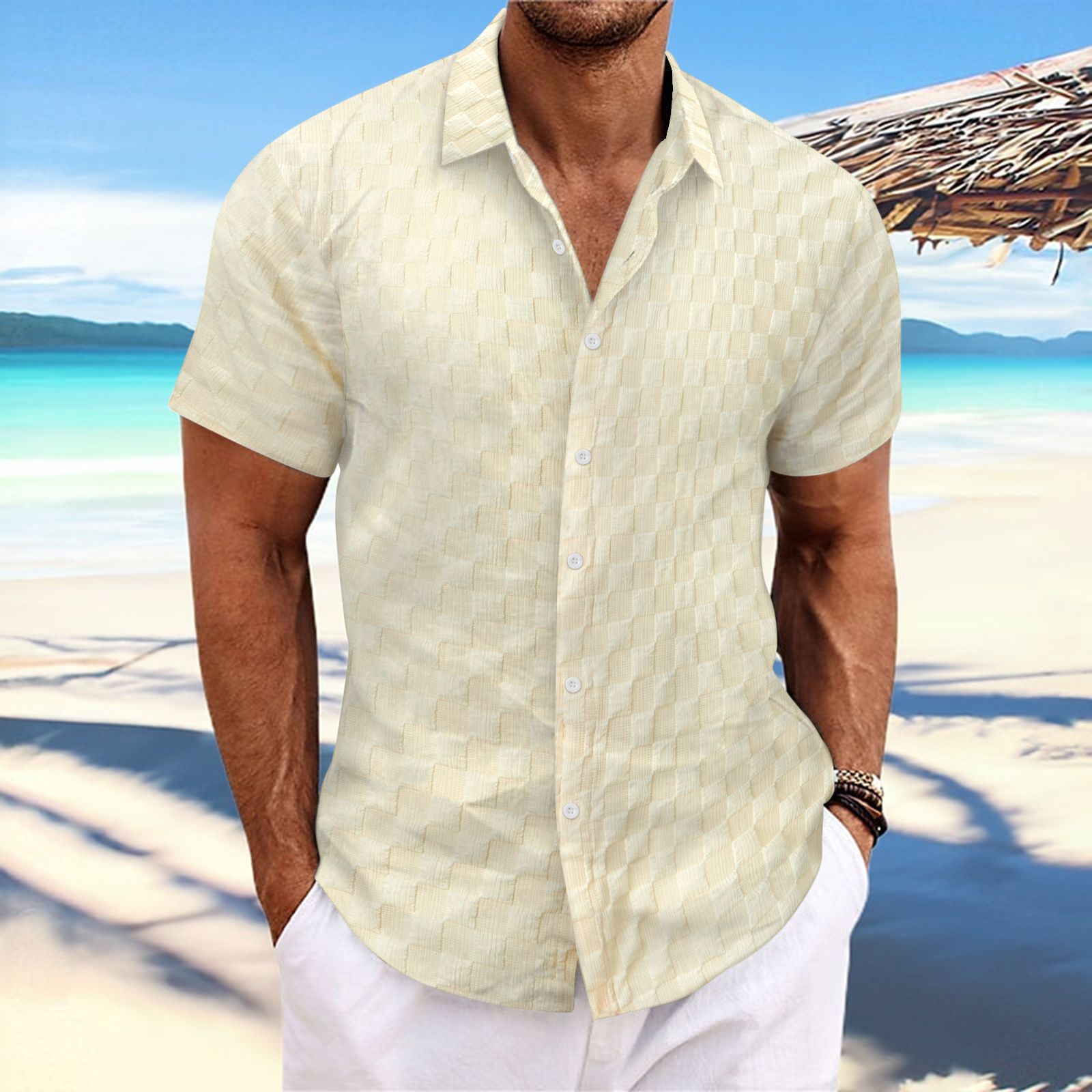 new mens plaid jacquard casual loose short sleeved shirt Designer Pant Hip hop High Street Motorcycle blouse Fashion Trend Unique shirts plus size l,x