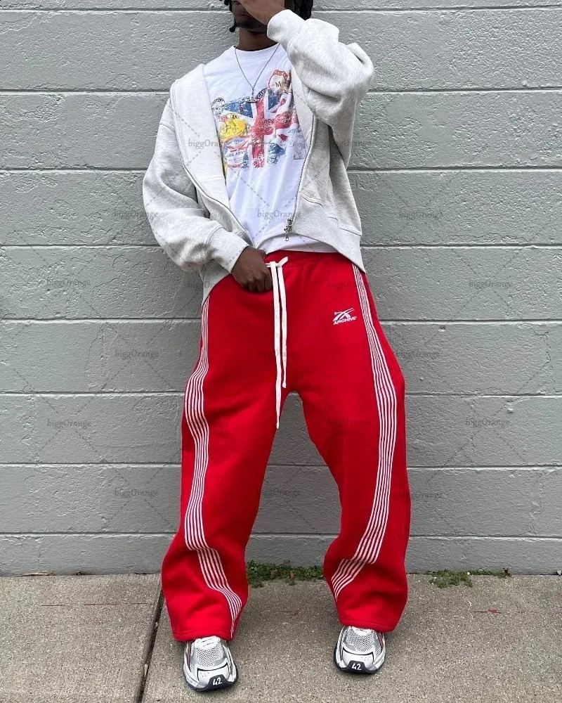 Y2k Street Harajuku Fashion Striped Casual Pants Men Retro Gothic Punk Wide-leg Pants Hip-hop Rock Oversized Trousers Women 240910