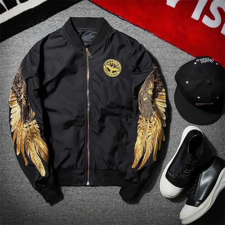 Men's Jackets Mens Spring Hip Hop Jacket Gold Wings Embroidered Bomber Jacket Mens Street Clothing Brand Casual Jacket Black WE325 J240909