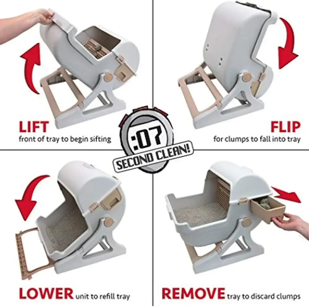 Cat Litter Box Sandbox Tray Filler for Cats Toilet Self-Cleaning Dustbin with Absorbent Crystal Garbage Sanitation