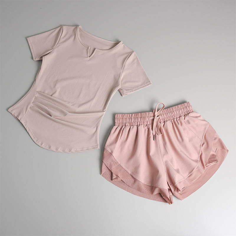Fitness set for women, summer quick drying short sleeved sexy morning running training sportswear, professional high-end fashionable yoga clothes