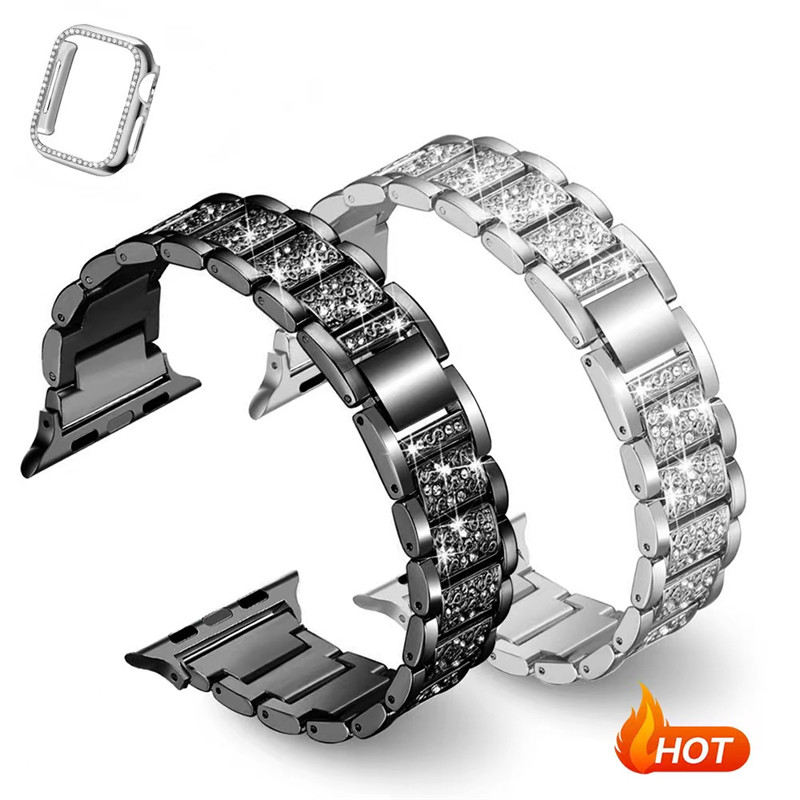 Jewelry Diamond watches case with apple watch strap 49 45mm 41mm 44mm 42mm 40mm Charm Designer Bracelet Watch Band fashion Rhinestone watchbands 9 8 7