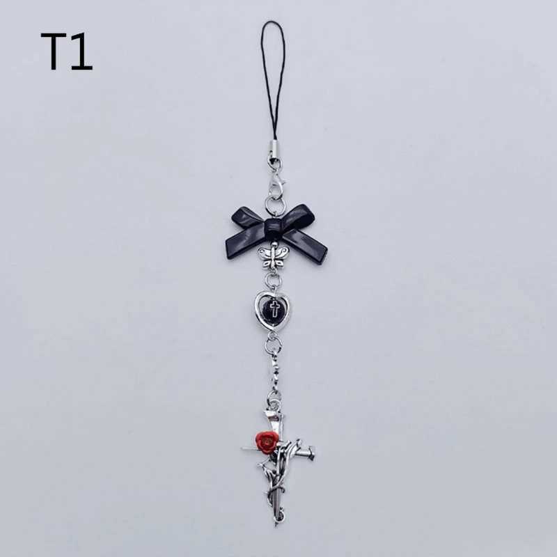 Quickly reach Y2K Harajuku mobile phone charm with Halloween bat pendant bow hanging rope key W240911