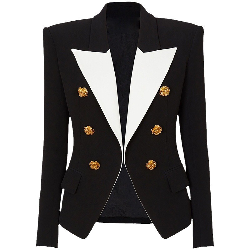 business suit In stock 2024 new european and american star fashion color blocked metal rose button slim fit suit jacket