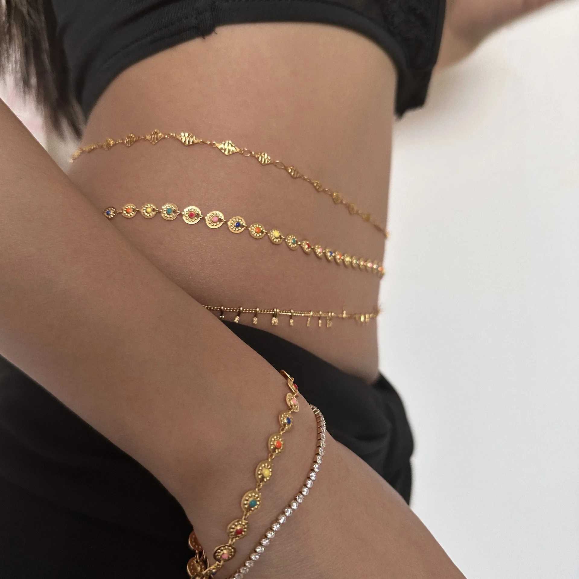 Punk round stainless steel waist chain trend Bohemian Rhinestone belly chain warm summer sexy beach bikini body jewelry gift X250410