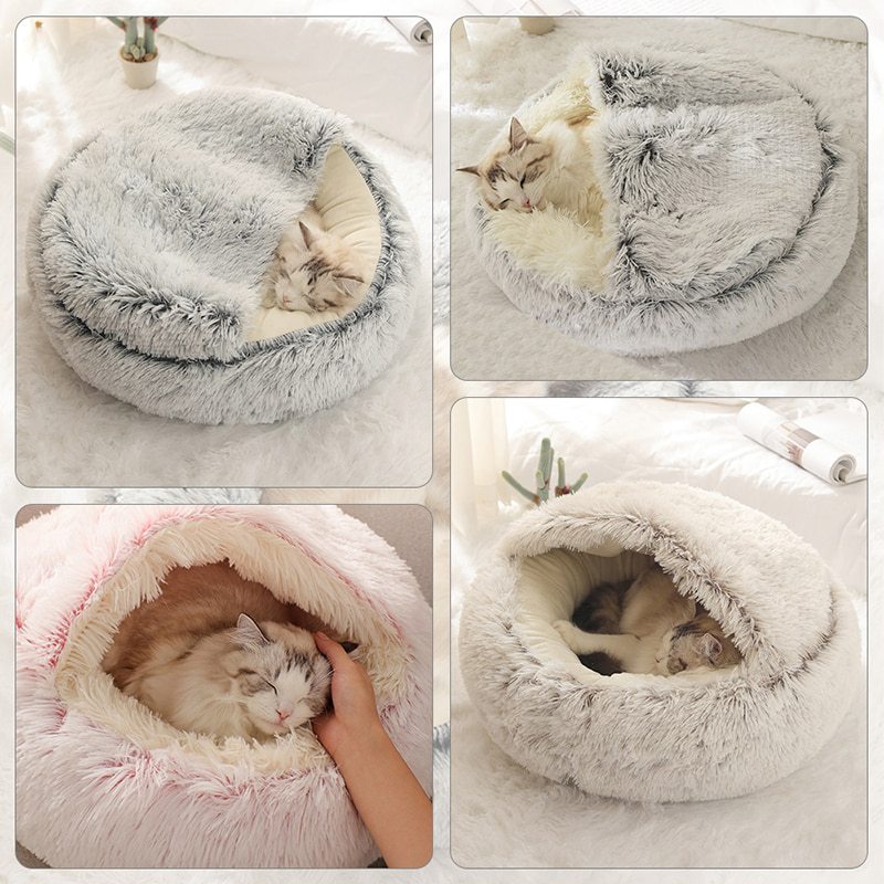 Cat Bed Pet Mattress Warm Soft Plush Pet Bed with Cover Round Cat Dog Sleeping Nest Cave for Small Dogs kitten - view 4
