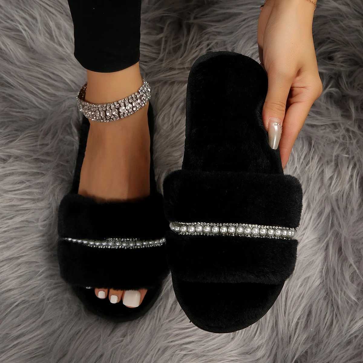 2023 Winter New Womens Slippers Non slip Casual Indoor Flat Shoes Womens Warm Shoes Solid Color Fi Womens SlippersXJ250311