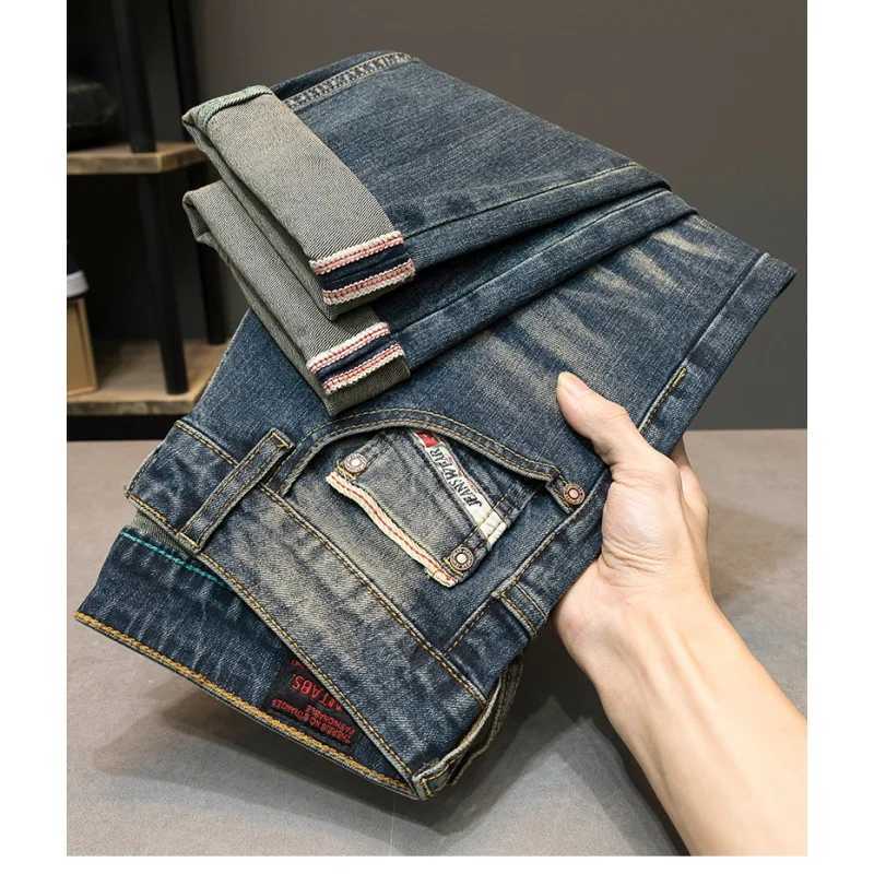 Vintage Blue Mens Jeans Washed All-Match Street Smart Trousers Pencil Pants Casual Trend High Street Pants Men M240912