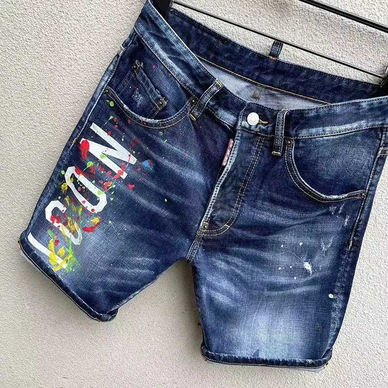 2024 Summer New Mens Stretch Tight Jeans Luxury Brand Blue Denim Trouser High Quality Street Slimming Denim Shorts Mens Jeans W240912