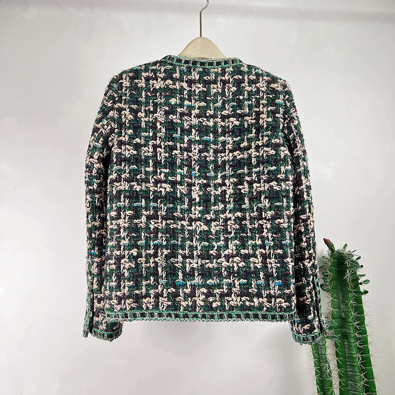 High Quality Tweed Jackets Fall French Womens Long Sleeve Plaid Woolen Coats Fashion Outerwear Suit Female Top 240830