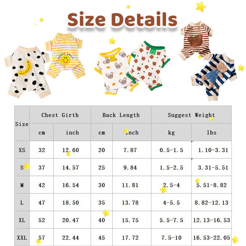Fashion Dog Clothes Striped Cute Bear Pattern Jumpsuits Chihuahua Yorkie Sweet Pajamas Puppy Cat Shirt Pajamas Pet Costume