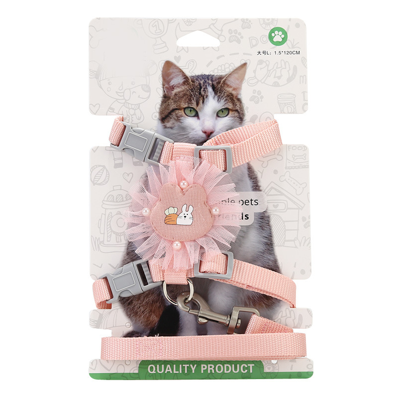 Adjustable Pet Collar and Leash Set,Imitation Nylon Lace Cat Harness Leash I-shaped Anti-breakaway Cat Leash for Dogs and Cats