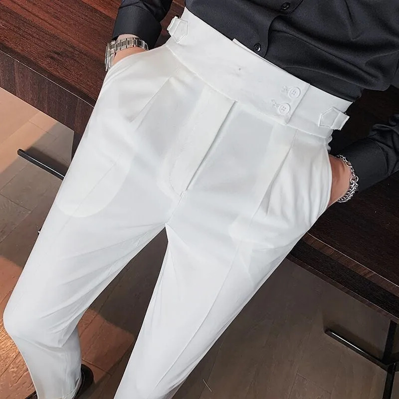 Mens y button down pocket set pants casual solid color straight highend elegant dress Chinese Year 240912