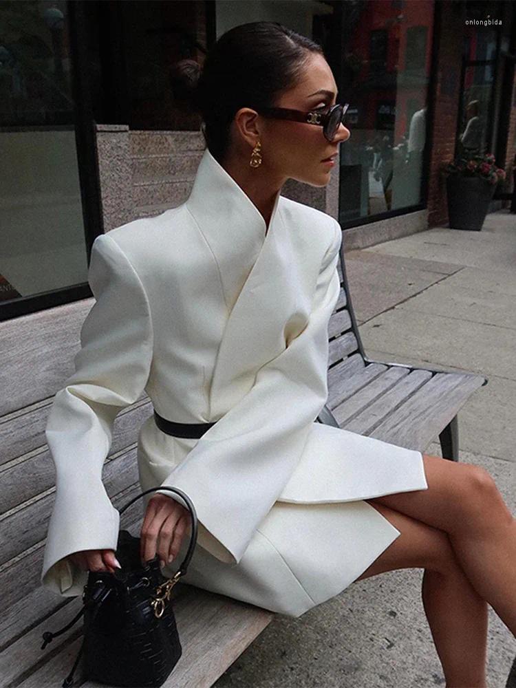 Women's Jackets Elegant White Stand Collar Coat For Women Fashion Long Sleeve Pocket Blazer Jacket 2024 Autumn Winter Office Commuting Coats