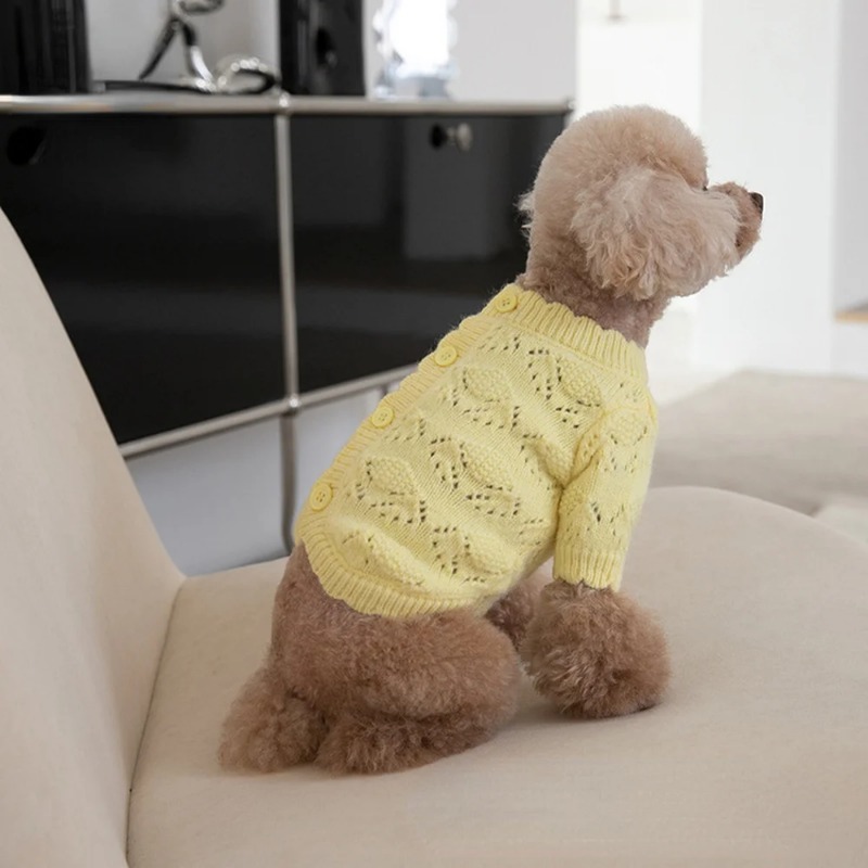 Sweet Autumn Winter Pet Knitted Cardigan Soft Cute Arctic Fleece Dog Sweater Cardigan Dog Clothes Skirt Puppy Clothing Dog Coat
