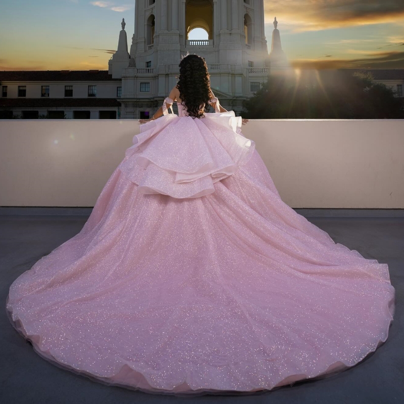 Pink Shiny Quinceanera Dresses 2024 Sweet 15 16 Beads Tull Tiered Birthday Party Gown Vestidos Para XV Princess Miss Page
