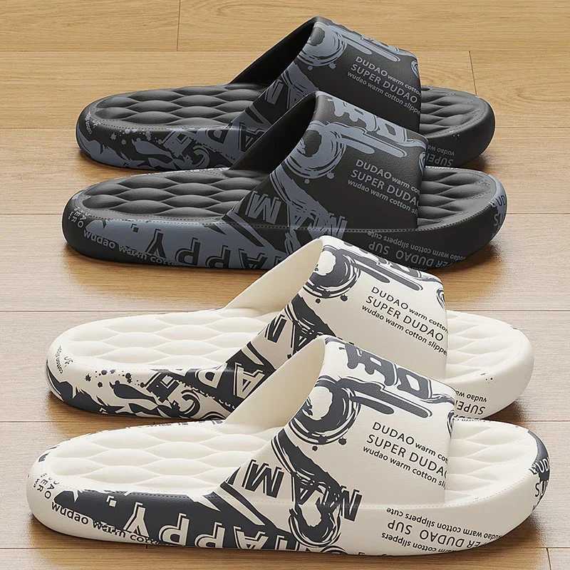 QYCKABY 2024 Mens Summer Slippers Beach Sandals Flip Flop Printing Thick Soled Boys Girls Unisex Home Bath Shoe Large Size 46-47XJ250207