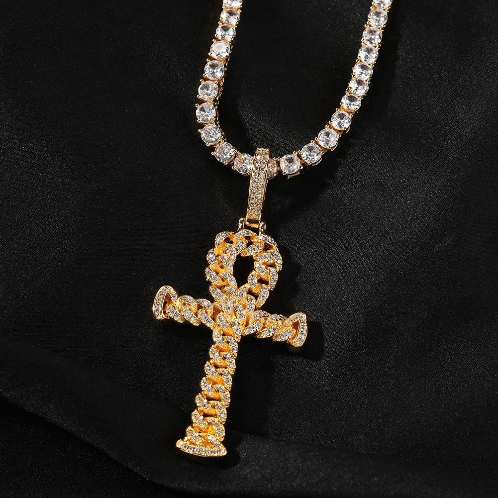 Pendant Necklaces Men Women Hip Hop Lover Heart Cross Pendant Necklace 5A Zircon White Gold Plated Jewelry