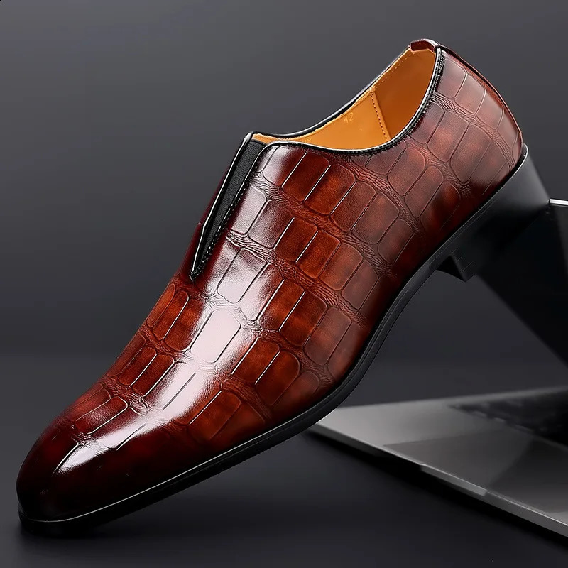 Men Casual Shoes Classic Low-Cut Embossed Formal Leather Comfortable Business Dress Man Loafers Wedding 38-48 240912