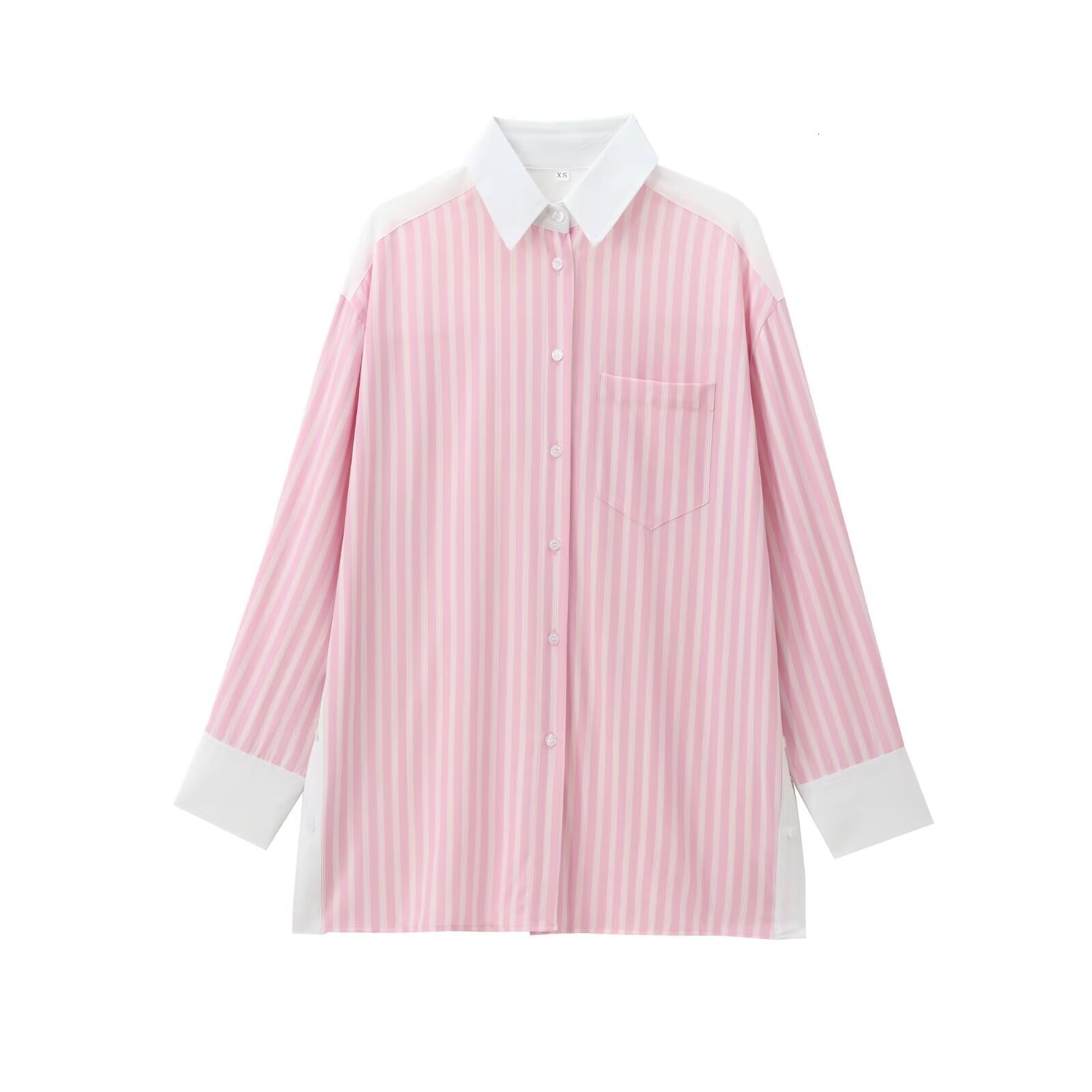 Pink Autumn Patchwork Contrasting Striped Womens New Product Poplin Vest Shirt Set