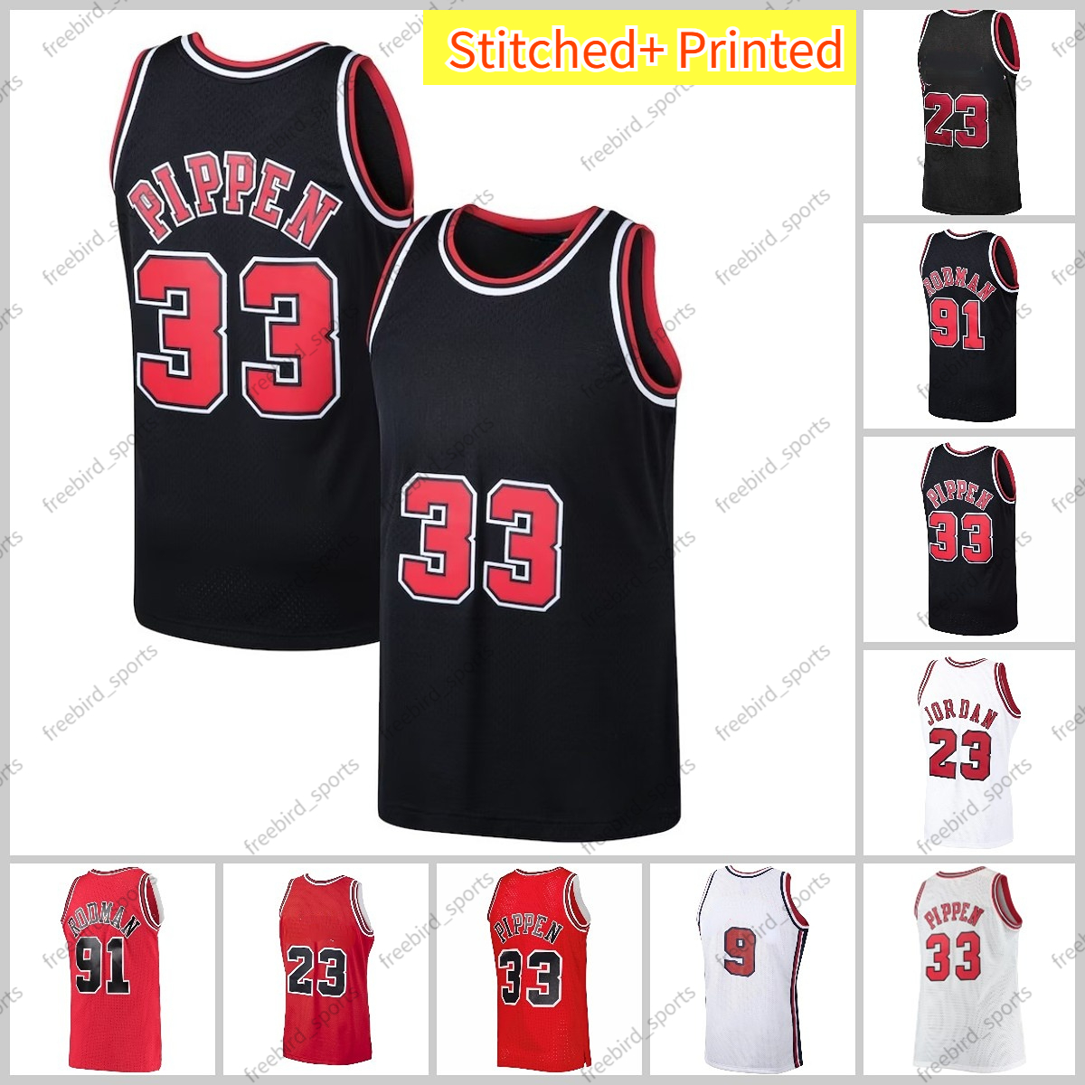 USA 1992 Team 9 Retro Basketball Jersey Dennis Rodman 33 Pippen Red White 1997-98 1984-85 Mens version jersey Printed and Stitched #23 33 91