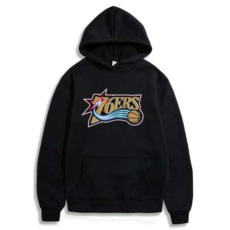 Men's Hoodies Sweatshirts 76ers Iverson No.3 Plush Sweatshirt Mens New Loose Oversized Shoulder Pullover Autumn Pullover Hoodie T240912