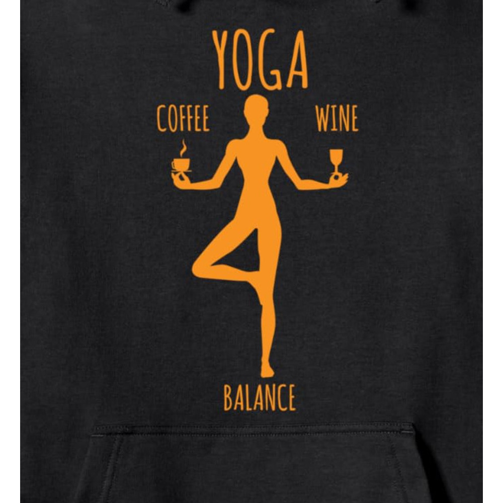 Hoodie for Mens Womens Yoga Balance - Coffee Wine Yoga Lover Funny Gift Pullover Hoodie Graphic Hoodies sweatshirt Pullover Long Sleeve