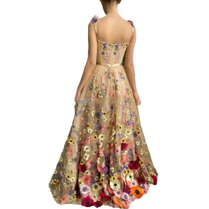 European and American ne embroidery flower bag buttocks sexy dress