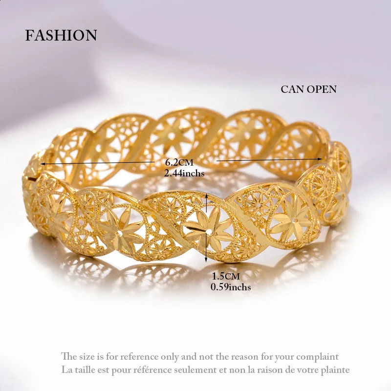 4 pieces/batch Ethiopian African Gold Bracelets Womens Flower Bridal Bracelets African Wedding Jewelry Middle East Project 240911