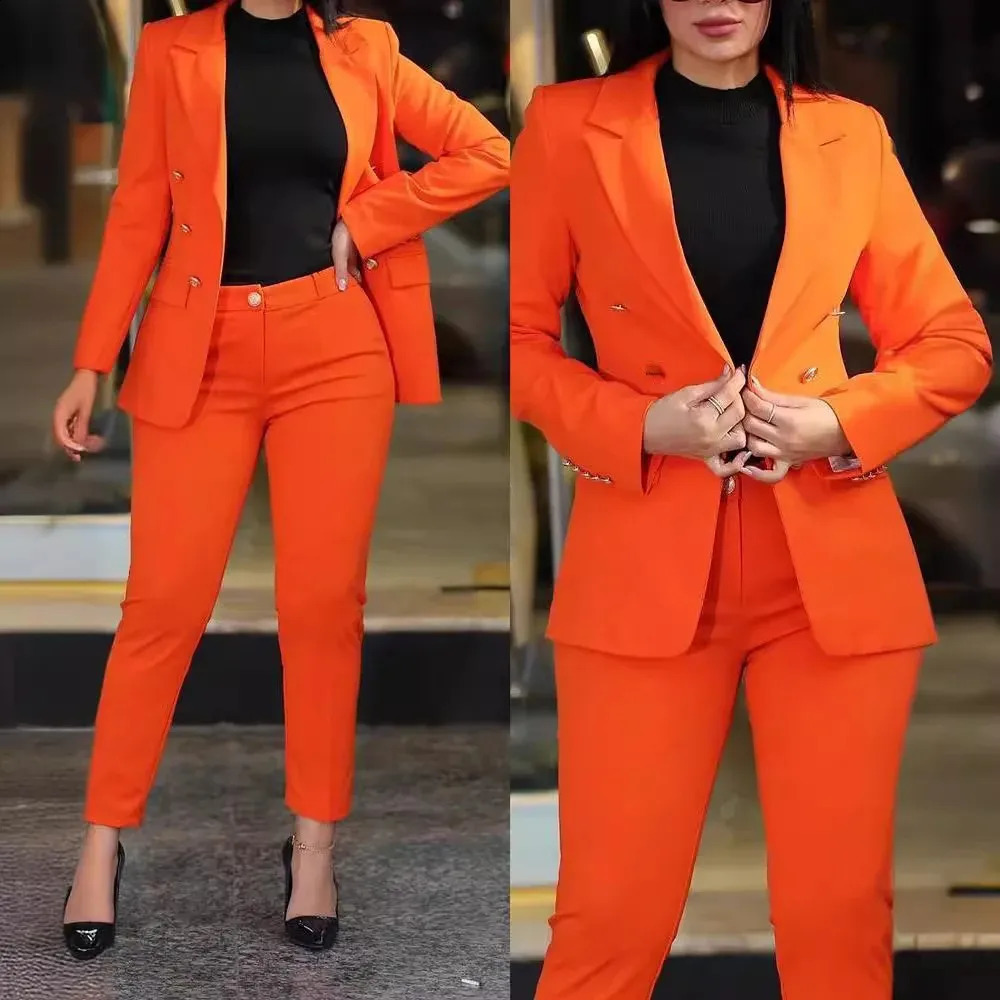 Casual Fashionable Professional Womens Clothing Western Style Suit Jacket Pants 2 Piece Set Female Career Wear 240905