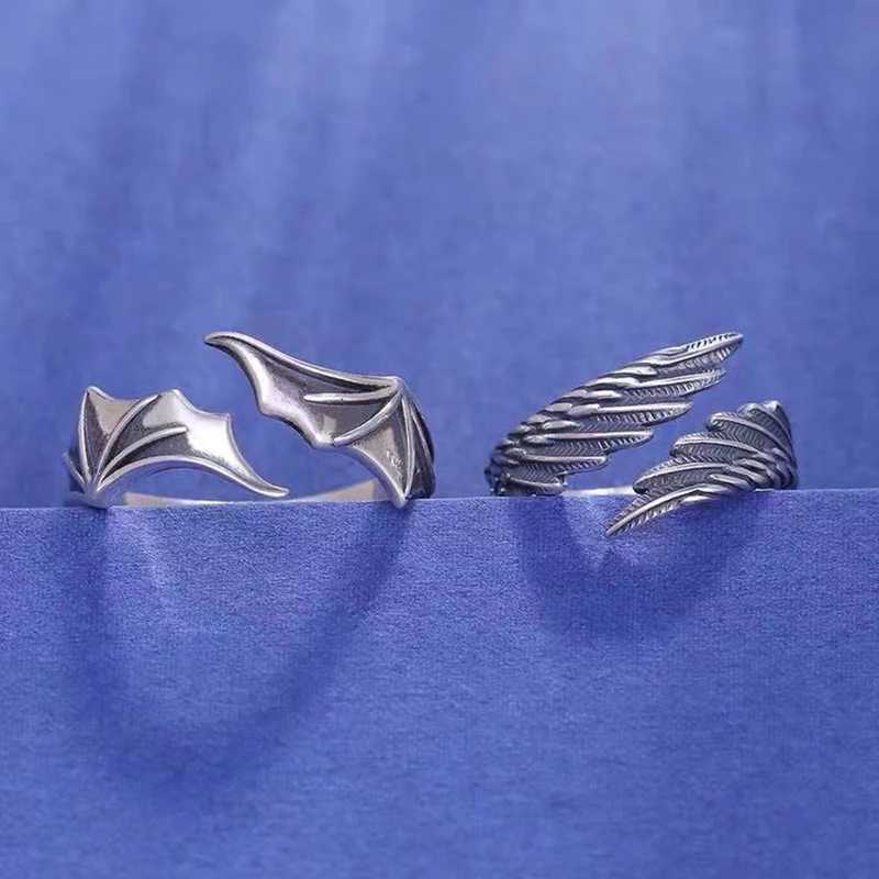 2 Pcs/set Punk Angel Demon Wing Couples Rings for Women Retro Silver Color Feather Open Ring Wedding Jewelry Valentines Gift W250207