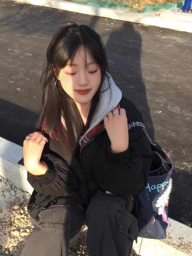 Reversible Parkas mens retro colored checkered thick jacket stand up collar warm loose jacket winter couple top 240909