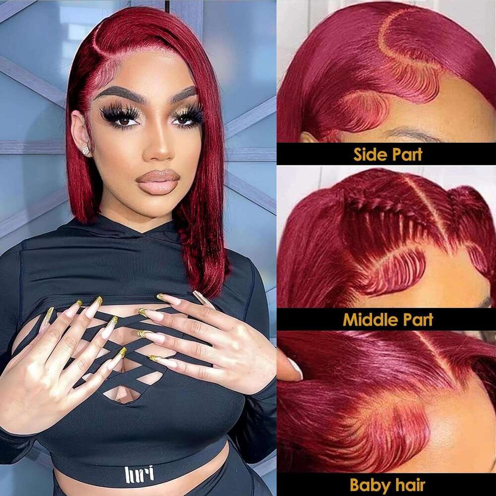 99J Front 13X4 Lace Frontal Wig Bury Straight Short Human Hair Bob Wigs