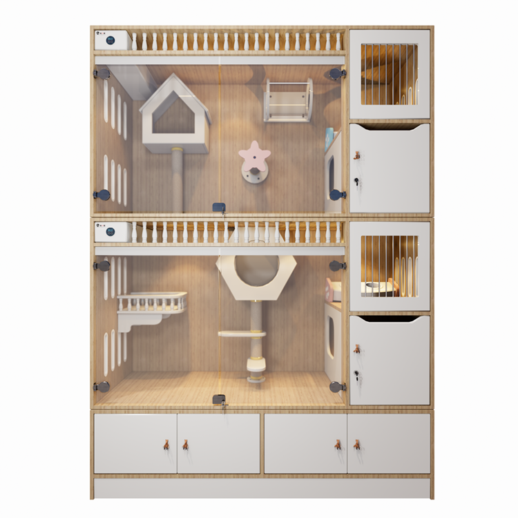 Cat House Customized Large Space Cage For Palace Solid Wood Pet Shop Transparent Cat Exhibition Cabinet Adoption Villa Glass