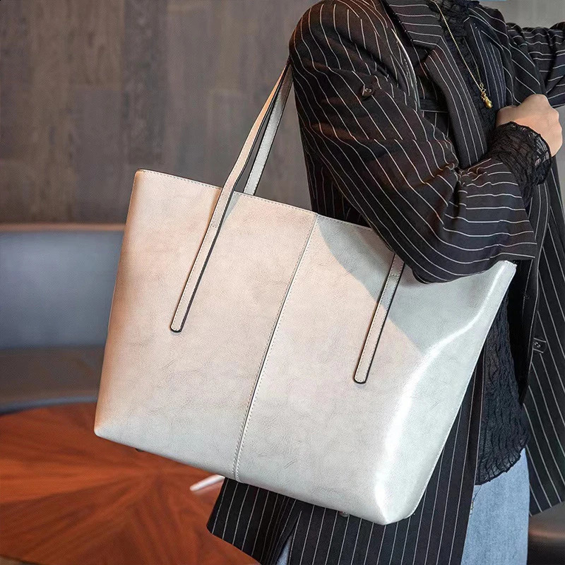 Hifashion denim leather tote bag womens trend ner A4 shoulder laptop shopping handbag 240910