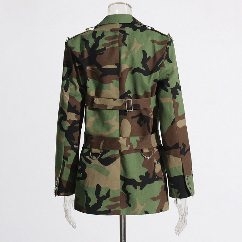 business suit fashionable and personalized camouflage suit 2024 new style niche design printed lace up waist cinching slimming suit jacket for women