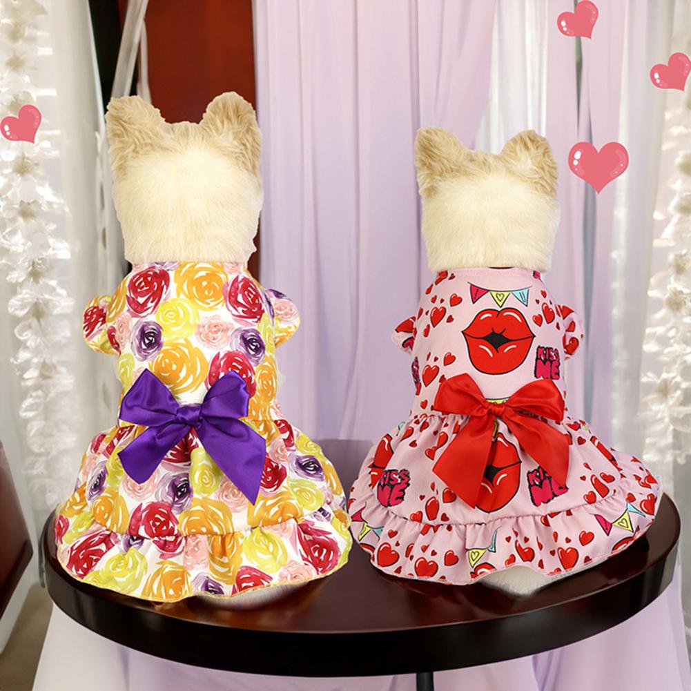 Pet Dress with Bow Decoration Charming Pet Dress Charming Bow Decoration Pet Dress Comfortable Cartoon Print Dog for Furry