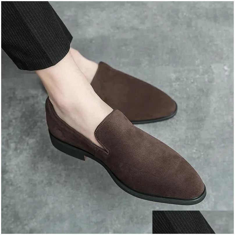 Dress Shoes Spring Italian Designer Brand Suede Leather Business Office Mens Brown Nightclub Party Loafers Drop Delivery dh1100368158