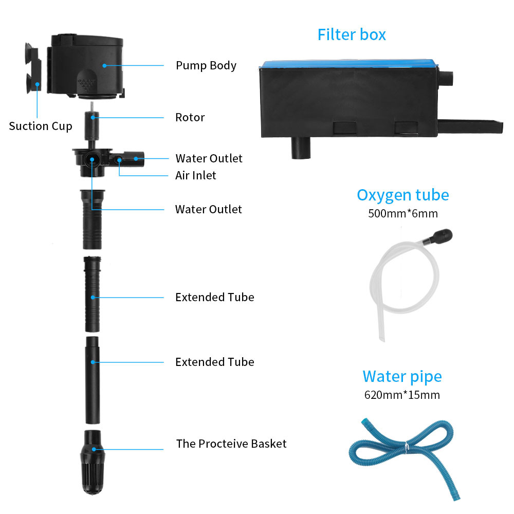 3in1 Top Filter Aquarium Submersible Pump Fish Tank Upper Filter Belt Filter Box Oxygenation