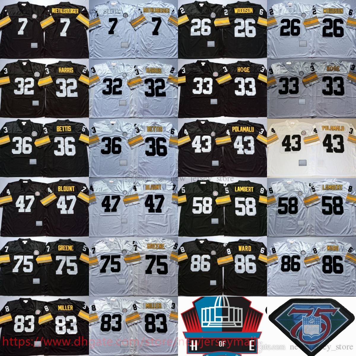 College Throwback Football 7 Ben Roethlisberger Jersey 1996 Vintage 36 Jerome Bettis 26 Rod Woodson Franco Harris Merril Hoge Troy Polamalu Mel Blount Jack Lambert