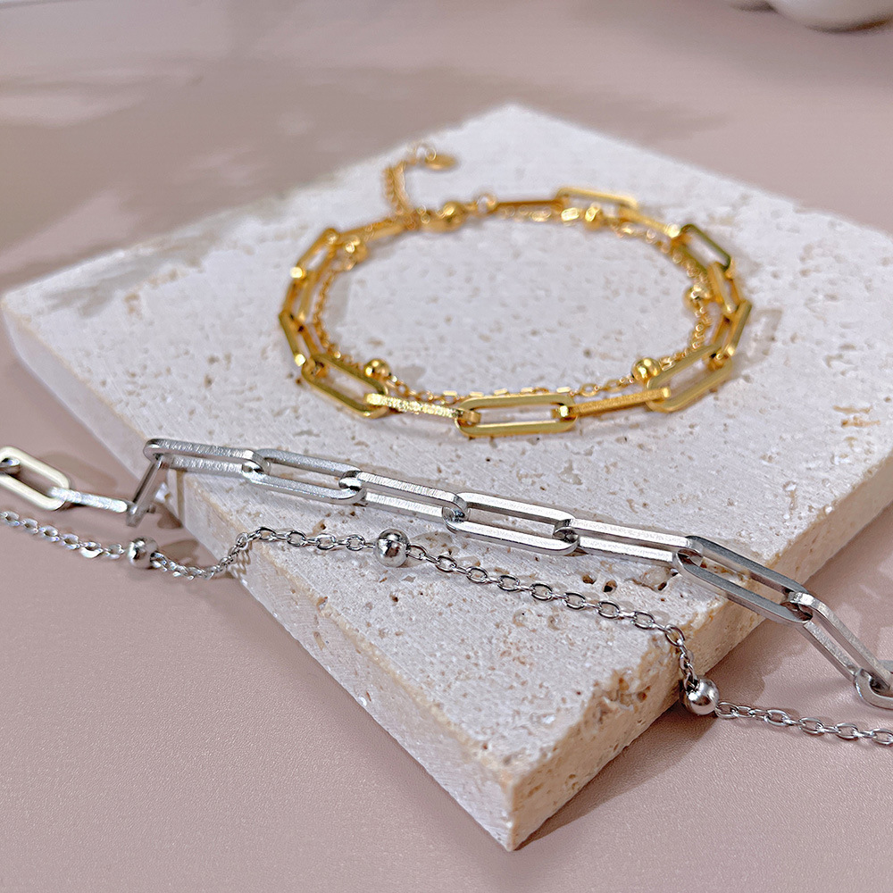 18k Gold Paper Clip Chain Bracelet Charm Designer Jewelry Waterproof Stainless Steel Chain Diamond Stack Bracelets Bangle Cuff for Woman Fashion Luxur