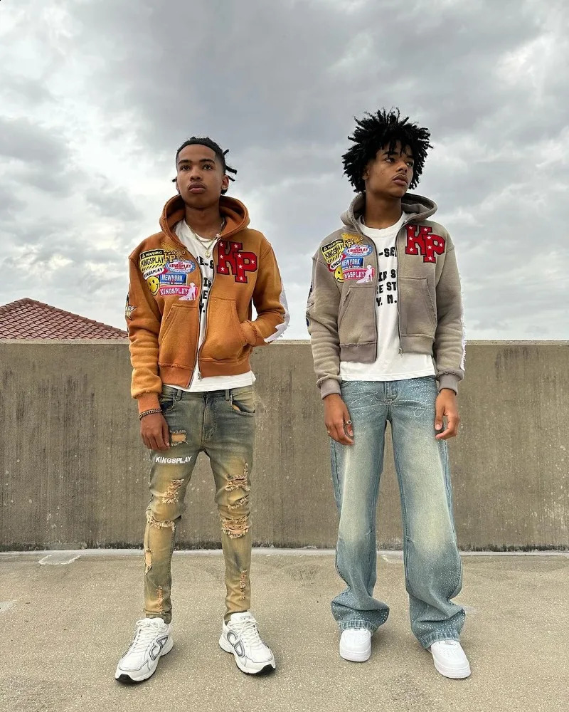 American letter printing lightning embroidery super large hooded sweatshirt for women Y2k street hiphop paradigm casual zipper men 240904