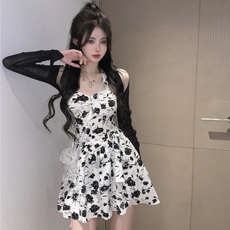 designer dresses large french lace patchwork floral camisole dress summer fat waist tea break fluffy skirt sun protection shirt set for women birthday