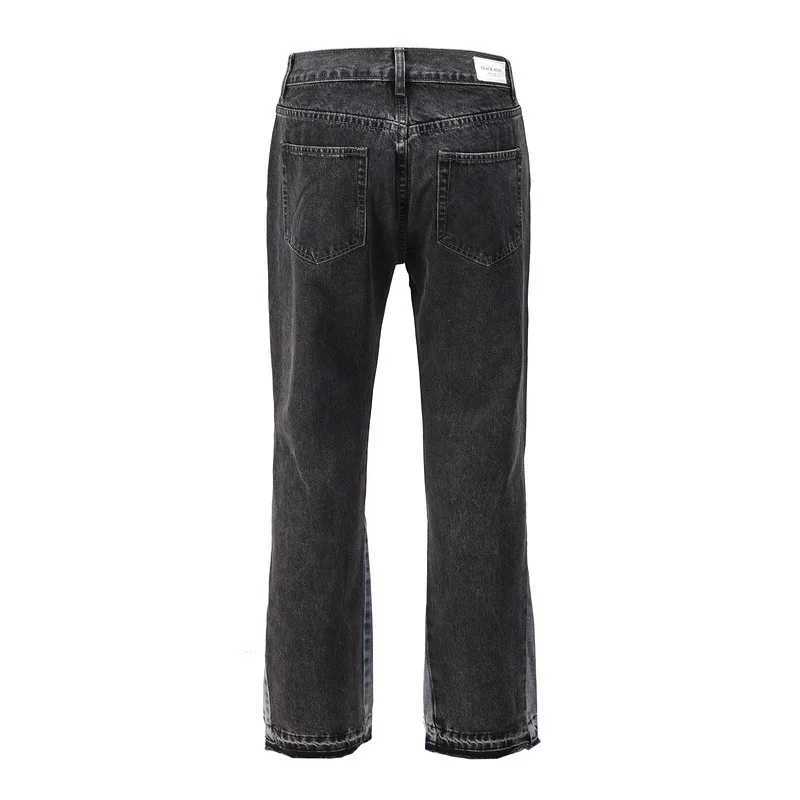 High Quality Mens Jeans Casual Black and Grey Patchwork Vintage Wash Jeans Trousers Men Custom Flares Denim Jeans M240912