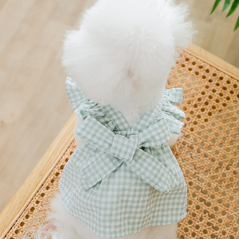 Summer Clothes Puppy Plaid Suspender Skirt Dress Pet Costume Chihuahua Bichon Yorkie Clothing Pink Dog Bow Vest Free shipping