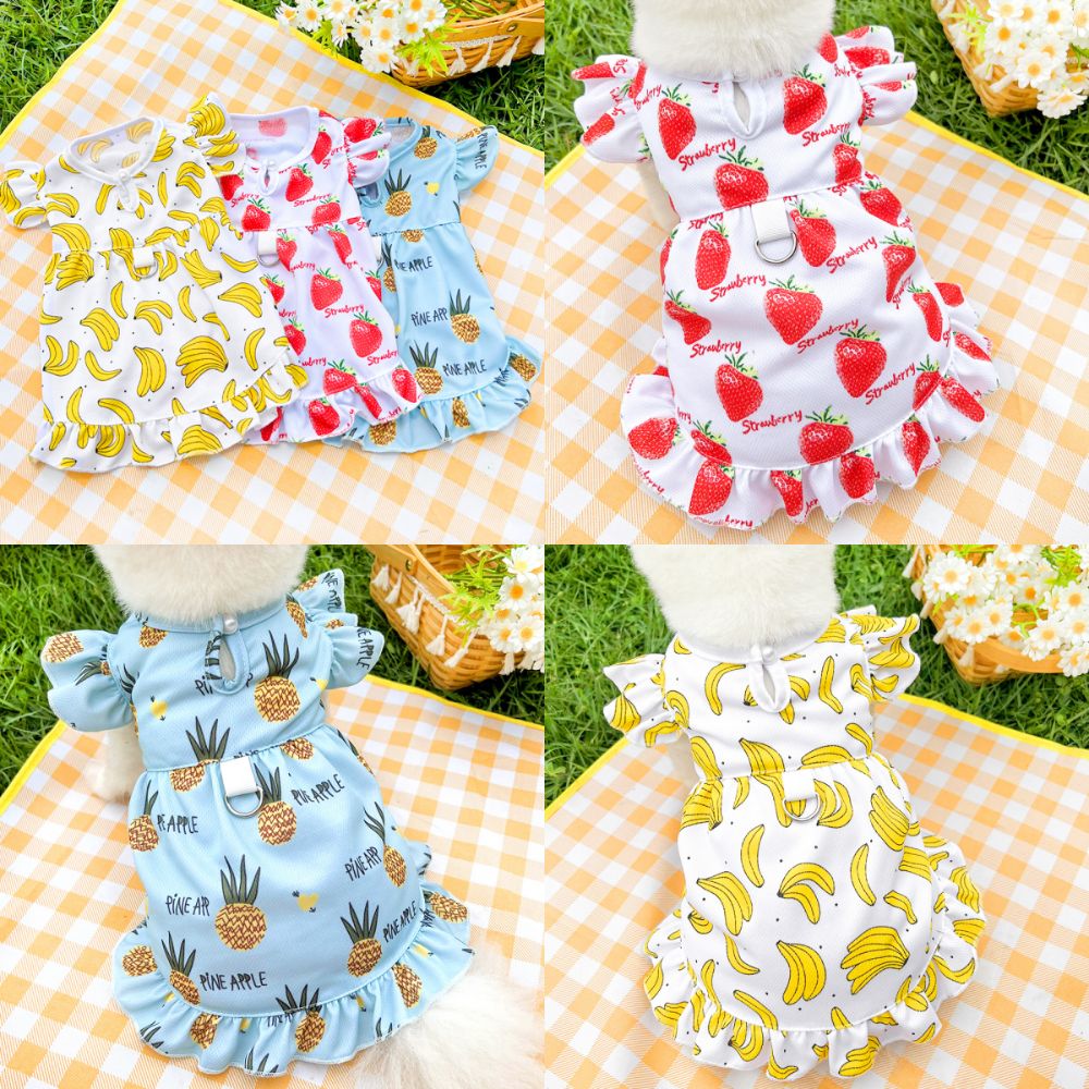 Fashion Cotton Dog Dress Fruit Pattern Breathable Puppy Printing Vest S/M/L Pet Clothes Cat Dog Puppy