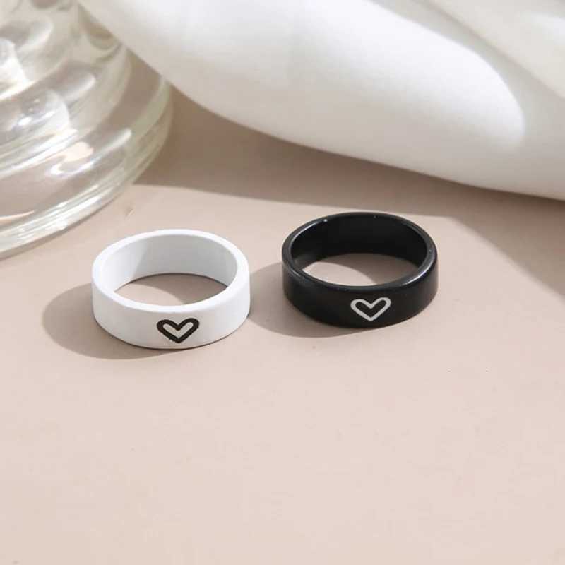 2 Love Heart Matching Anniversary Couple Items Rings Ins Female Valentines Day Aesthetic Jewelry Set W2409122